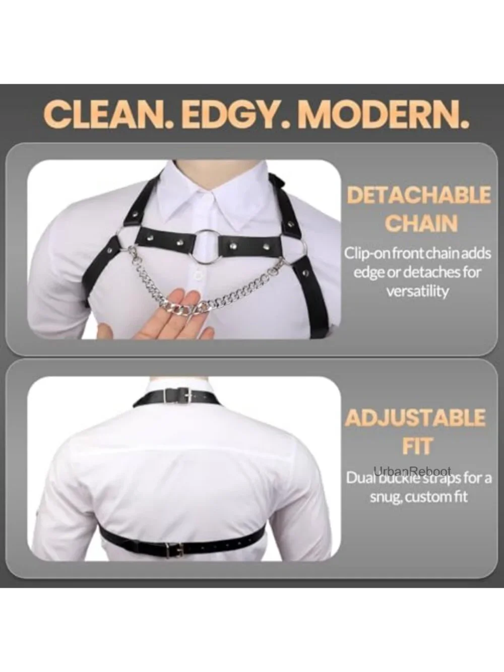 Punk Chest Harness Belt with Chain - Adjustable Shoulder & Side Straps for